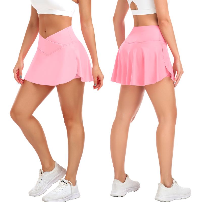 JoyGirl Women's Plain Pocket Tennis Skirt with shorts Crossover Golf Skort Mini High Waisted Girls Workout Running Athletic Skorts Golf Attire