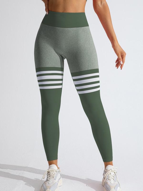 Women's Striped Print Tummy Control Leggings, High Waisted Breathable Skinny Pants for Yoga Gym Workout Running, Ladies Sportswear for All Seasons, Gym Wear, Legging Fitness, Breathable Athletic Bottoms, Athleisure Pants, Breathable Sporty Bottoms