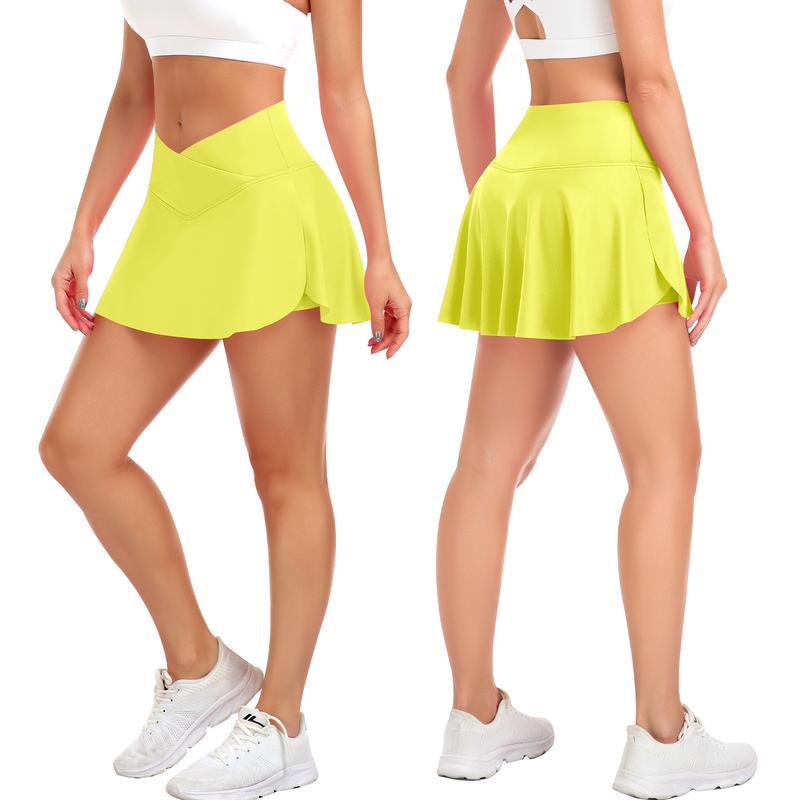 JoyGirl Women's Plain Pocket Tennis Skirt with shorts Crossover Golf Skort Mini High Waisted Girls Workout Running Athletic Skorts Golf Attire