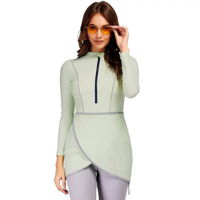 New Muslim Swimwear Women Modest Patchwork Hijab Long Sleeves Sport Swimsuit 3pcs Islamic Burkinis Wear Bathing Suit