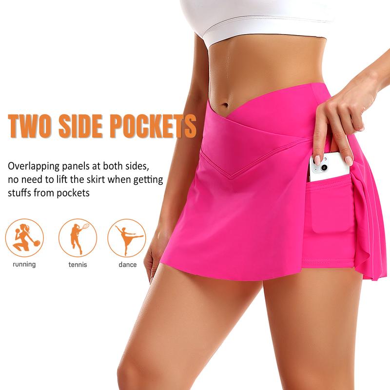 JoyGirl Women's Plain Pocket Tennis Skirt with shorts Crossover Golf Skort Mini High Waisted Girls Workout Running Athletic Skorts Golf Attire