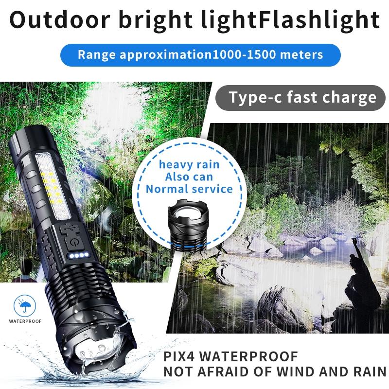 Laser Flashlight High Lumens Rechargeable 1 Pack/2 Pack, Super Bright Led Flashlights with 7 Light Modes, IPX6 Waterproof, Powerful Handheld Flash Light for Camping Home Emergencies