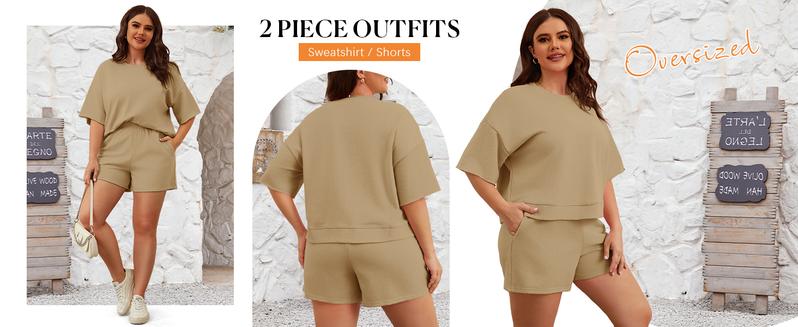 Womens 2 Piece Outfits Oversized Cropped Sweatshirt and High Waist Running Shorts Tracksuit Sets tracksuits men
