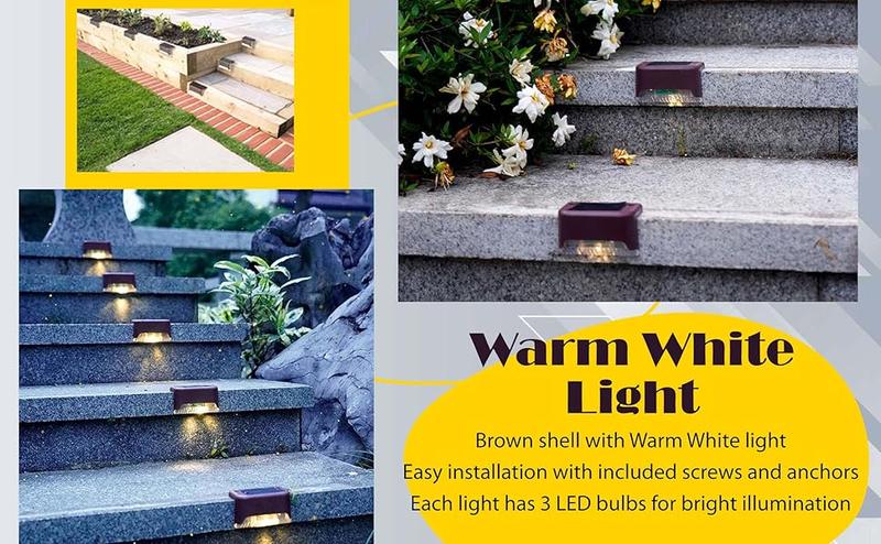 8-Pack Solar Deck Lights – Waterproof Outdoor LED Step Lights, Warm White, Auto On/Off, Easy Install for Patio, Stairs, Fence, Garden Landscape Lighting