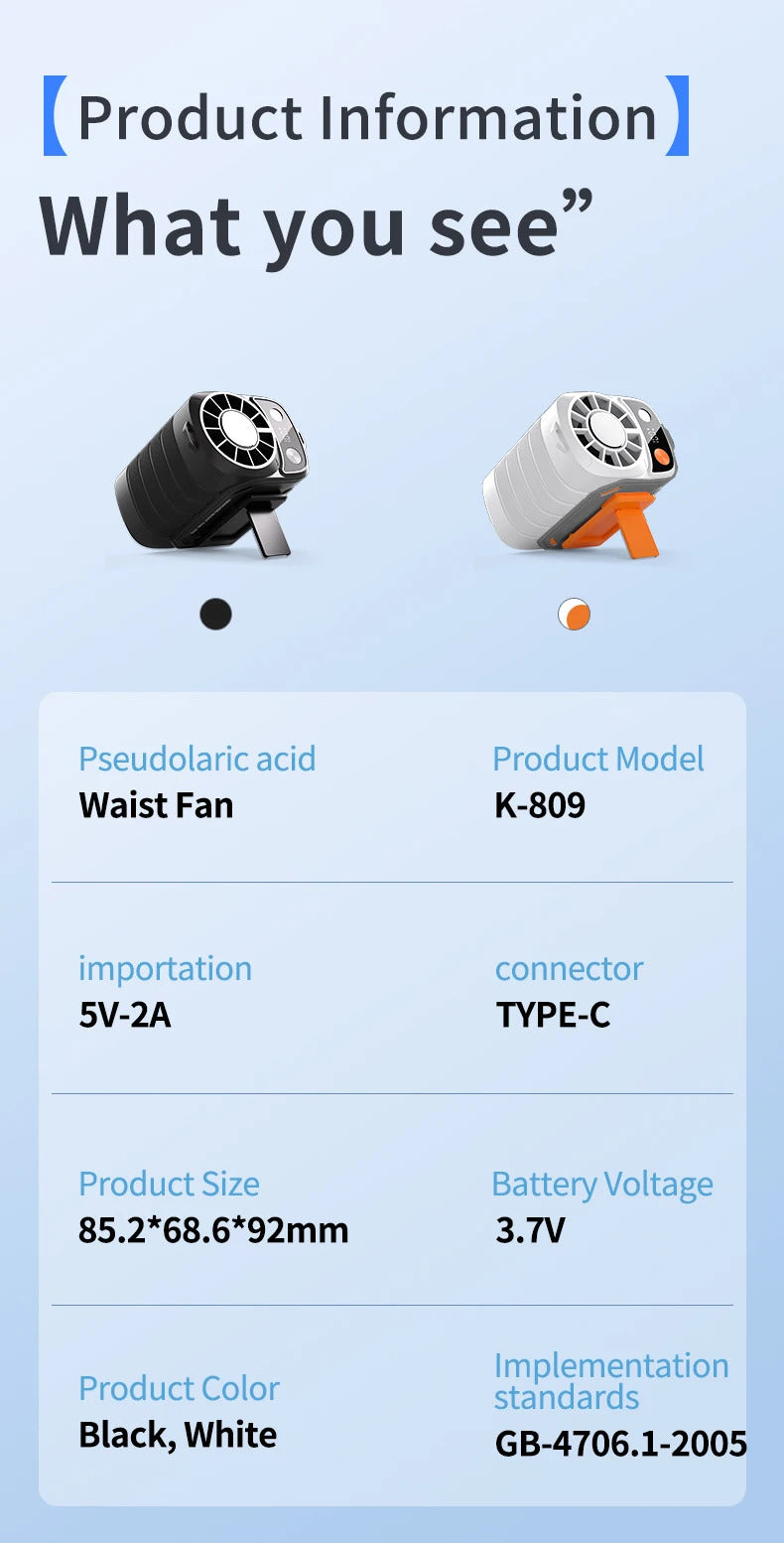 New waist-mounted fan cooling high-temperature outdoor work room welding site portable waist-mounted fan
