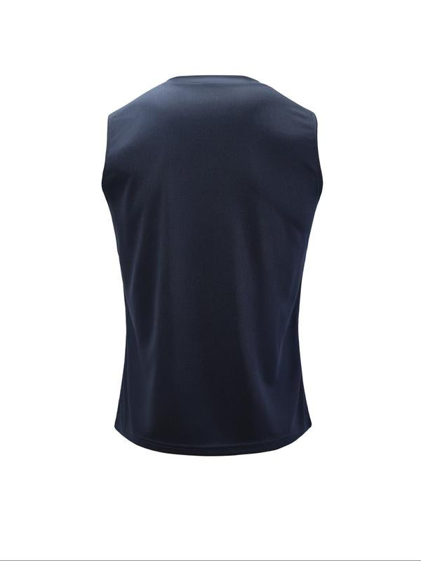Men's Solid Round Neck Sports Vest, Breathable Comfortable Quick Drying Tank Top for Running Outdoor Exercise Basketball Training, Sport & Outdoor Clothing for Summer, Gym Casual Wear, Sleeveless Sports Vest