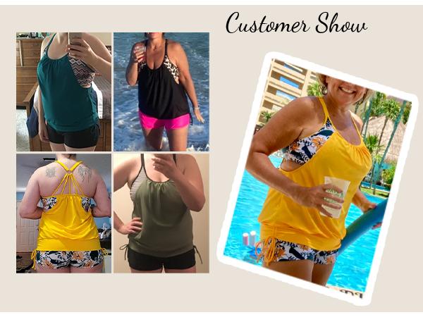 Womens Tankini Swimsuits Two Piece Tummy Control Bathing Suits Blouson Tankini Top with Sporty Boy Shorts Plus Size Tankini Swimsuits for Women Swimwear Swimsuits for Curvy Women  dealsforyoudays