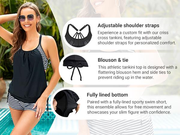 Womens Tankini Swimsuits Two Piece Tummy Control Bathing Suits Blouson Tankini Top with Sporty Boy Shorts Plus Size Tankini Swimsuits for Women Swimwear Swimsuits for Curvy Women  dealsforyoudays