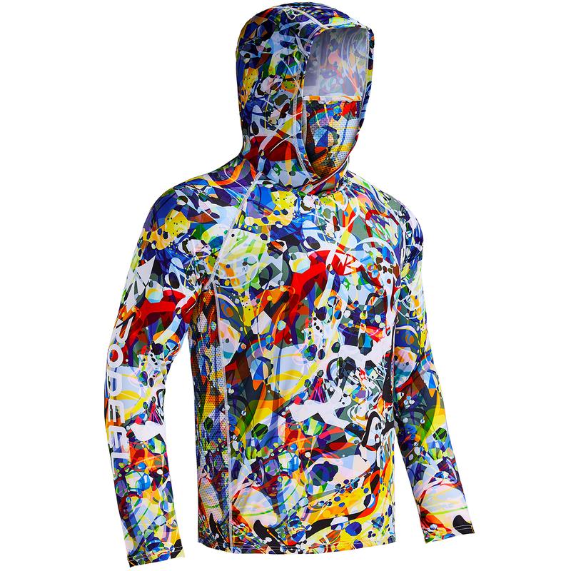 Sun UV Protection Hoodie Shirts, UPF 50+ Men Raglan Long Sleeve Lightweight Quick Dry Breathable Cooling Rash Guard with Mask Neck Gaiter for Outdoor, Hiking, Fishing, Boating, Biking, Sport, Gym, Constructing, Roofing, Landscaping, Gardening 915