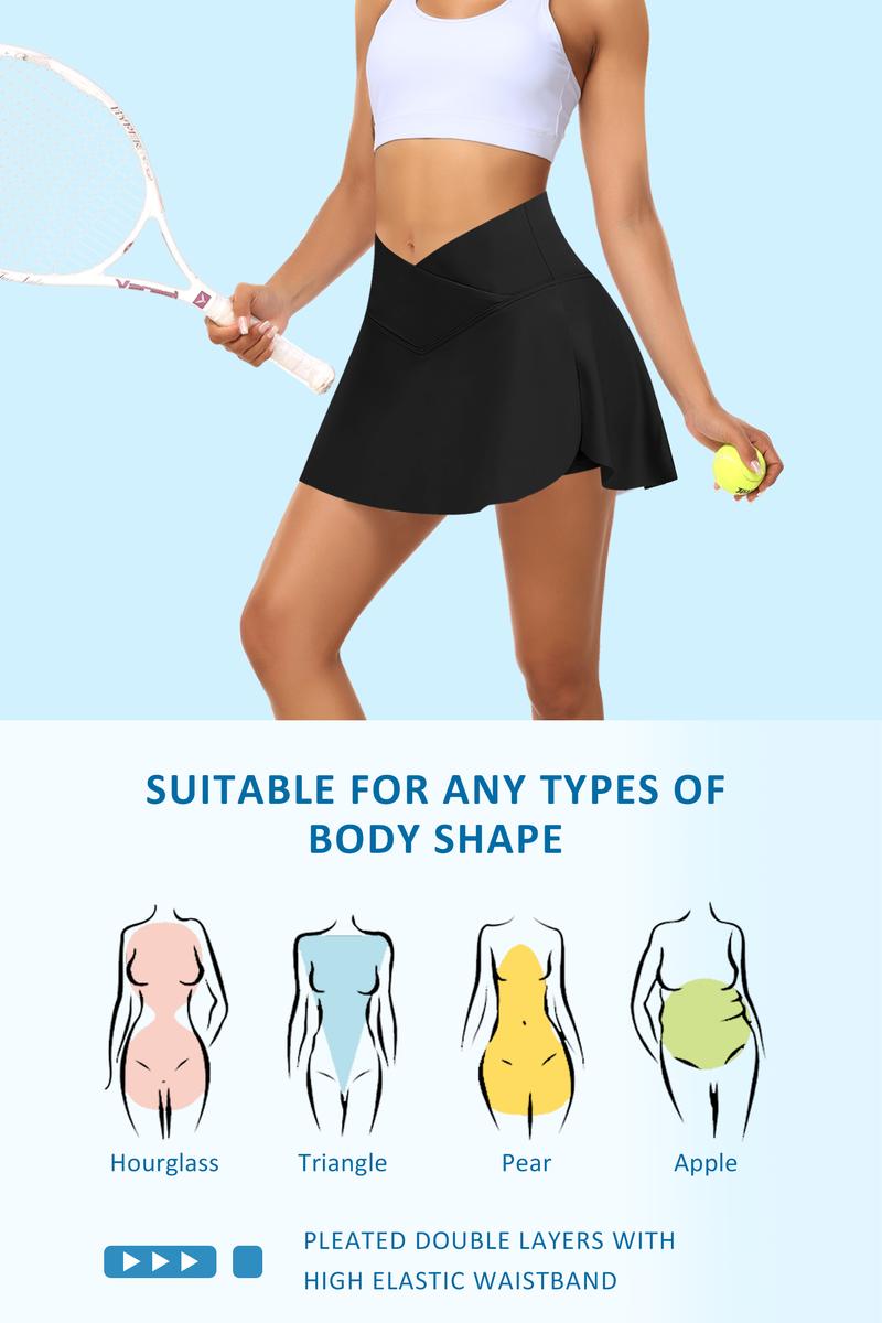 JoyGirl Women's Plain Pocket Tennis Skirt with shorts Crossover Golf Skort Mini High Waisted Girls Workout Running Athletic Skorts Golf Attire