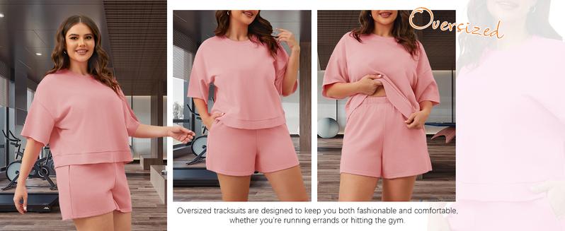 Womens 2 Piece Outfits Oversized Cropped Sweatshirt and High Waist Running Shorts Tracksuit Sets tracksuits men