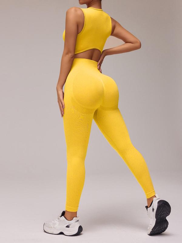 Women's Letter Pattern Crop Tank Top & High Waist Leggings Tracksuit Set, Casual Comfy Breathable Seamless for Yoga Gym Workout Running, Ladies Sportswear for All Seasons, Workout Clothes, Fitness Clothes, Sleeveless Gym Tops, Athleisure Wear