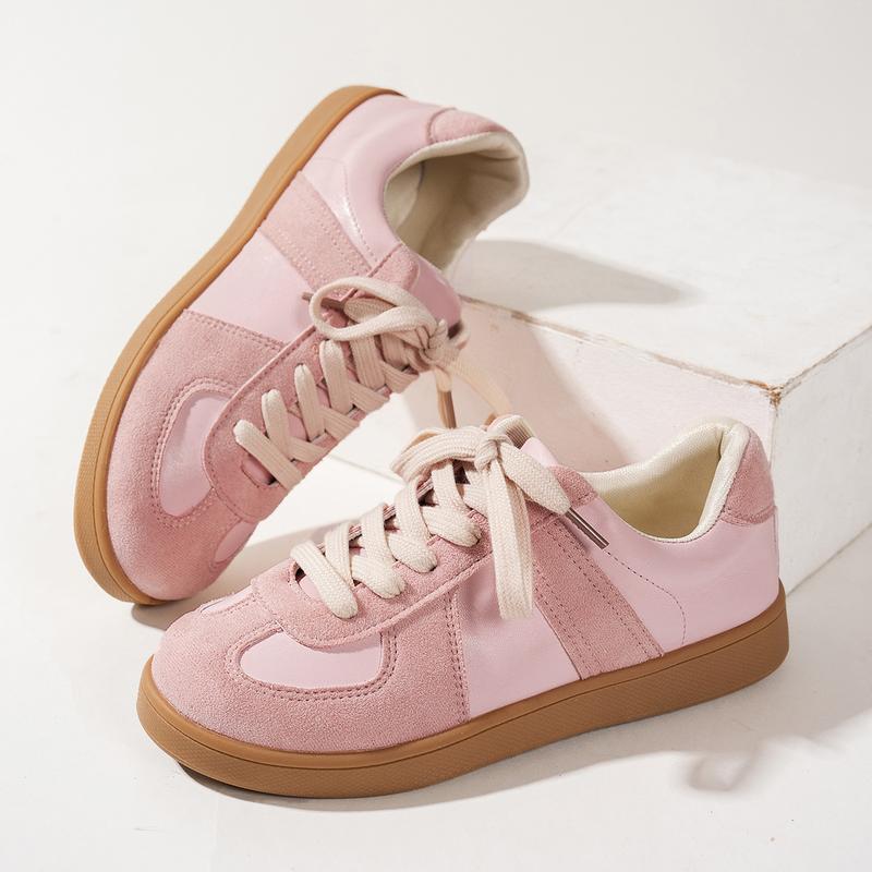 Women's Fashionable Patchwork Lace Up Low Top Casual Flat Sneakers , Casual Comfortable Sports Walking Shoes for Daily Wear, GAT Female All-match Round Toe Casual Shoes for Women & Girls