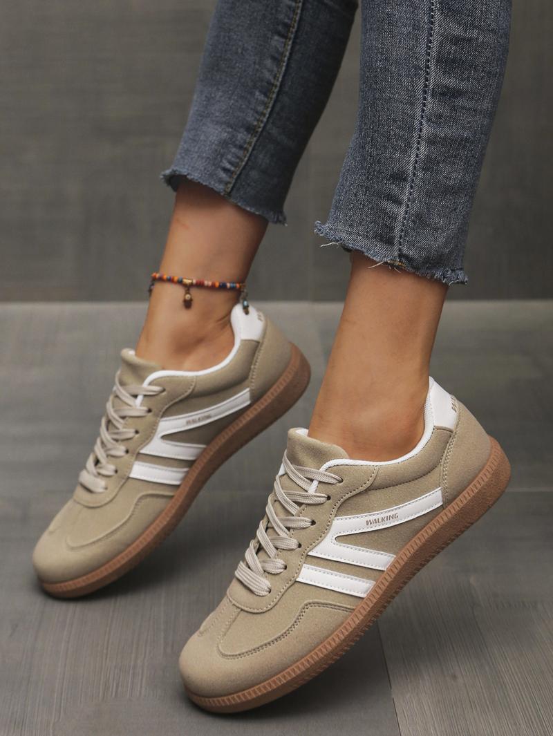 Women's Fashionable Patchwork Lace Up Low Top Casual Flat Sneakers , Casual Comfortable Sports Walking Shoes for Daily Wear, GAT Female All-match Round Toe Casual Shoes for Women & Girls