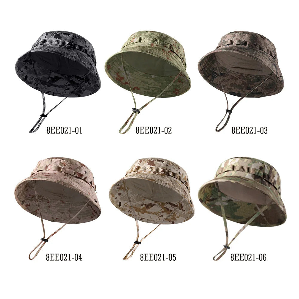 Tactical Fishing Boonie Hats Camouflage Panama Cap Hunting Shooting Outdoor Camping Sun Protection Folding Fisherman Bucket Hat