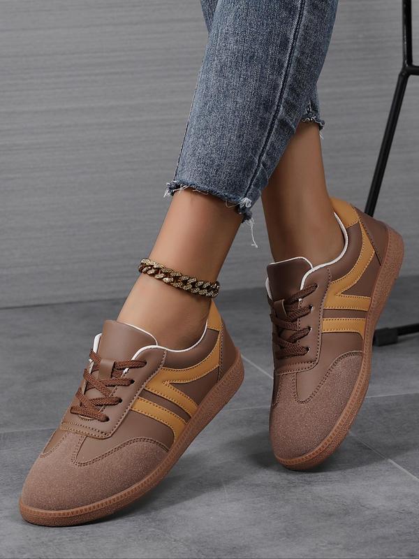 Women's Fashionable Lace Up Contrast Binding German Trainers, Casual Breathable Comfortable Sports Training Shoes, All-match Basic Shoes for Daily Wear