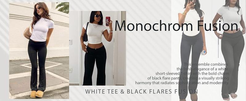 Yoga Women's two-piece casual wear slim fit short sleeved top, low waist bell bottom pants tight pants set, yoga sportswear set, yoga suit, sportswear, slim fit set, fitness set, pajamas set   tracksuits men Loungewear Womenswear Outfit