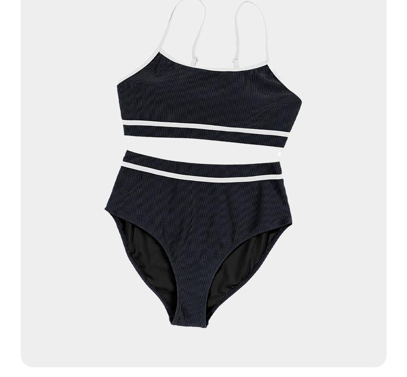 Women's Ribbed Bikini Sets Color Block Swimsuit High Waisted Bathing Suit Swimming Clothing Beach Water Sports Swimwear