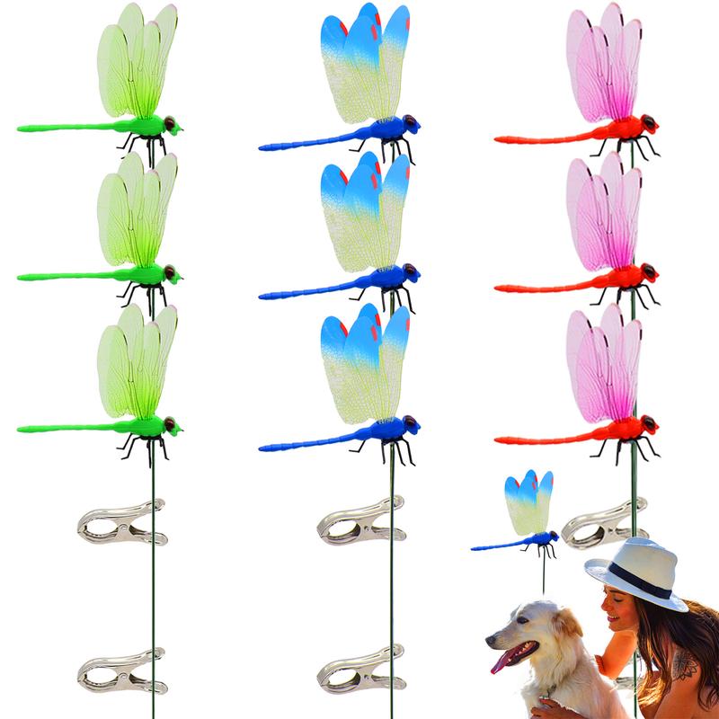 Outdoor Fake Dragonfly Rod Clip, Garden Metal Dragonfly Clip. Natural Organic Concept, 3D Dragonfly Garden Decoration, Creative Home Accessories