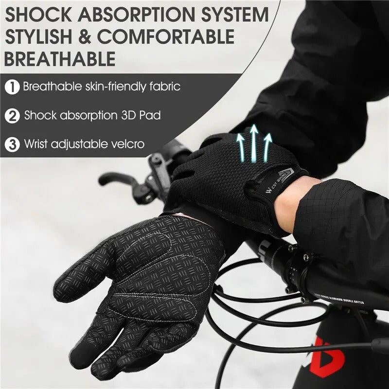BIKING Summer Cycling Gloves Full Finger MTB Bike Gloves Touch Screen Non Slip Silicone Palm Driving Riding Gloves
