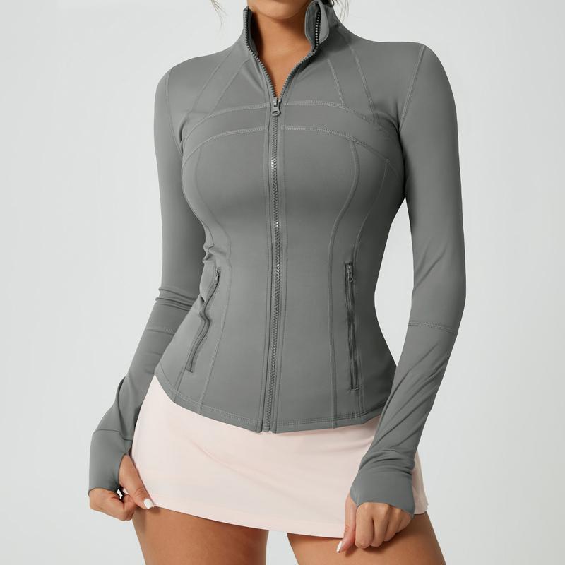 Women's Solid Color Multi-Functional Paneled Zippered Sports Yoga Jacket,gym workouts, badminton, and casual exercise. workout clothes women Design