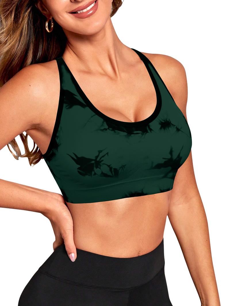 Women's Tie Dye Print Sports Bra, Breathable Comfortable High Stretch Sports Bra, Ladies Sportswear for Indoor Outdoor Wear, Women Workout Clothes