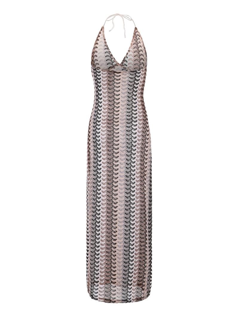Women's All Over Print Halter Neck Dress, Casual Sleeveless Dress for Beach Holiday Vacation, Ladies Clothes for Summer, Clothing, Summer Clothes 2025, Backless Cover Up Dress, Beach Cover Ups, Summer Swimming Cover, Crochet Cover Up