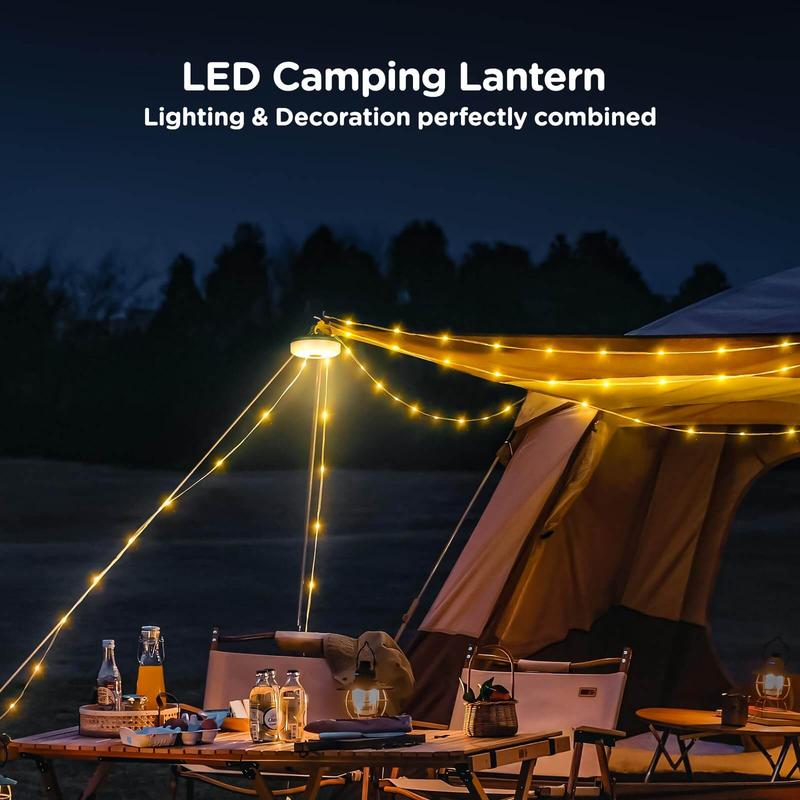 Camping String Lights, 4 in 1 Quick Storage 32.8FT Rechargeable Retractable String Lights with 8 Lighting Modes, Waterproof Emergency Light Outdoor Led Bulbs Lamp