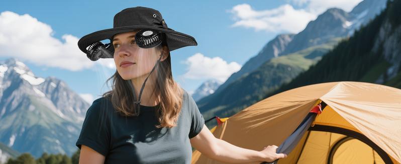AMACOOL 2-in-1 Hands-Free Hat Fan with Detachable Neck Fan, Wide Brim Sun Hat, 3-Speed, 2600mAh Rechargeable for Outdoor Fishing Camping Beach Travel Back to School Gift
