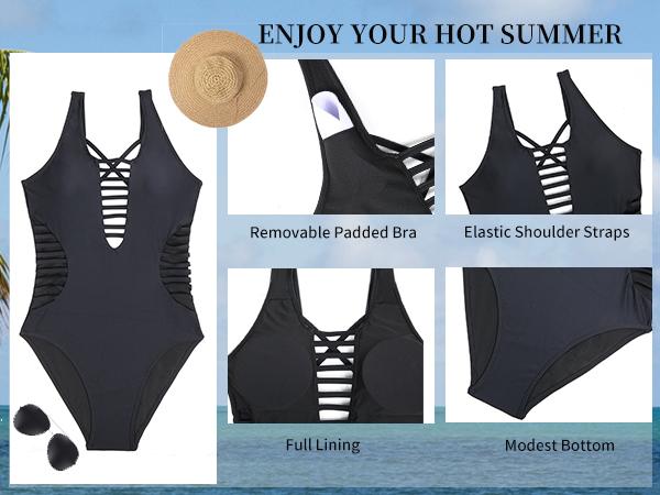 Women Sexy One Piece Swimsuits Plunge Deep V Neck Cutout Bathing Suits