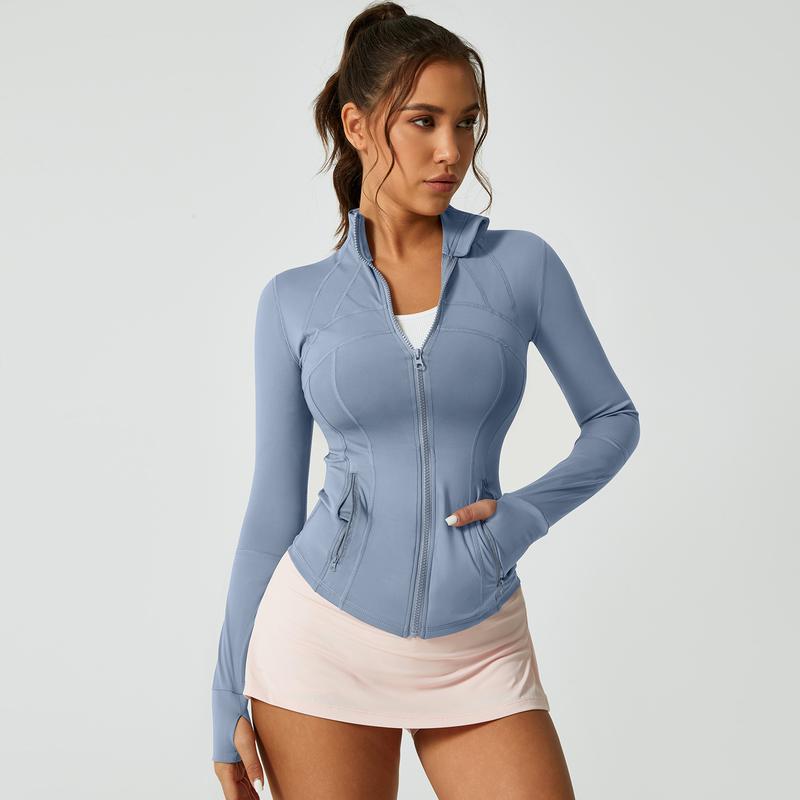 Women's Solid Color Multi-Functional Paneled Zippered Sports Yoga Jacket,gym workouts, badminton, and casual exercise. workout clothes women Design