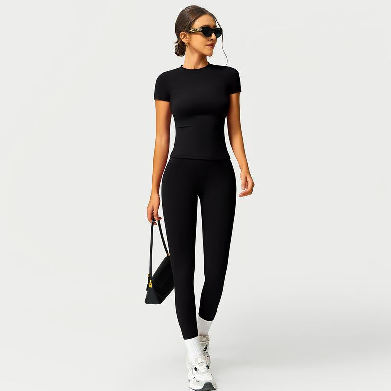 Women's 2-Piece Cherry Print Crew Neck Tee & High-Waist Leggings Set , Extended Hemline, Quick-Dry Snug , Yoga, Gym, Athleisure , Women's Activewear Pilates Outfits Compression Shirts Sweatpants