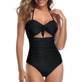 Women Sexy Cutout One Piece Swimsuits Tummy Control High Waisted Halter Front Tie Knot Bathing Suit Plus Size Full Coverage Swimsuit for Women