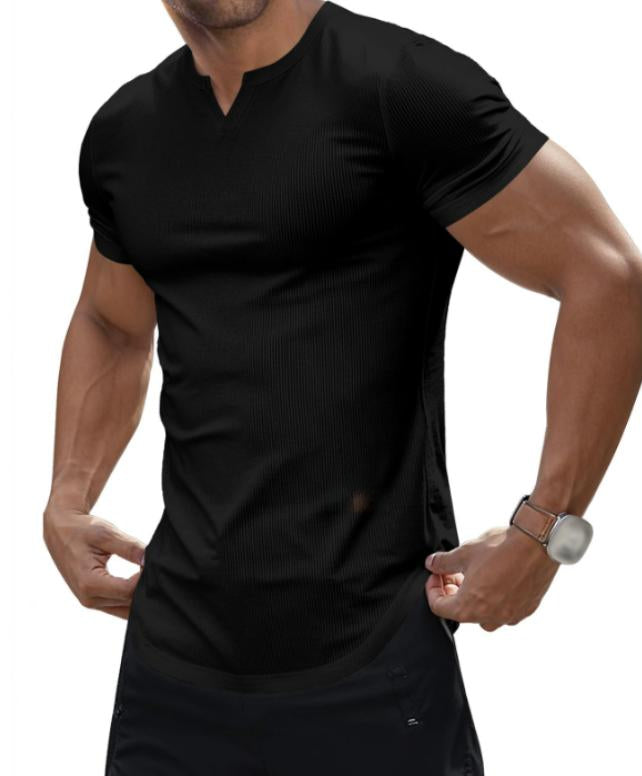 Set of 2 Men's Plain Muscle Slim V-Neck Short Sleeve T-Shirt for Daily Outdoor Wear, Casual Athletic Wear, and Gym Workout Outdoorfun,Father's Day gift