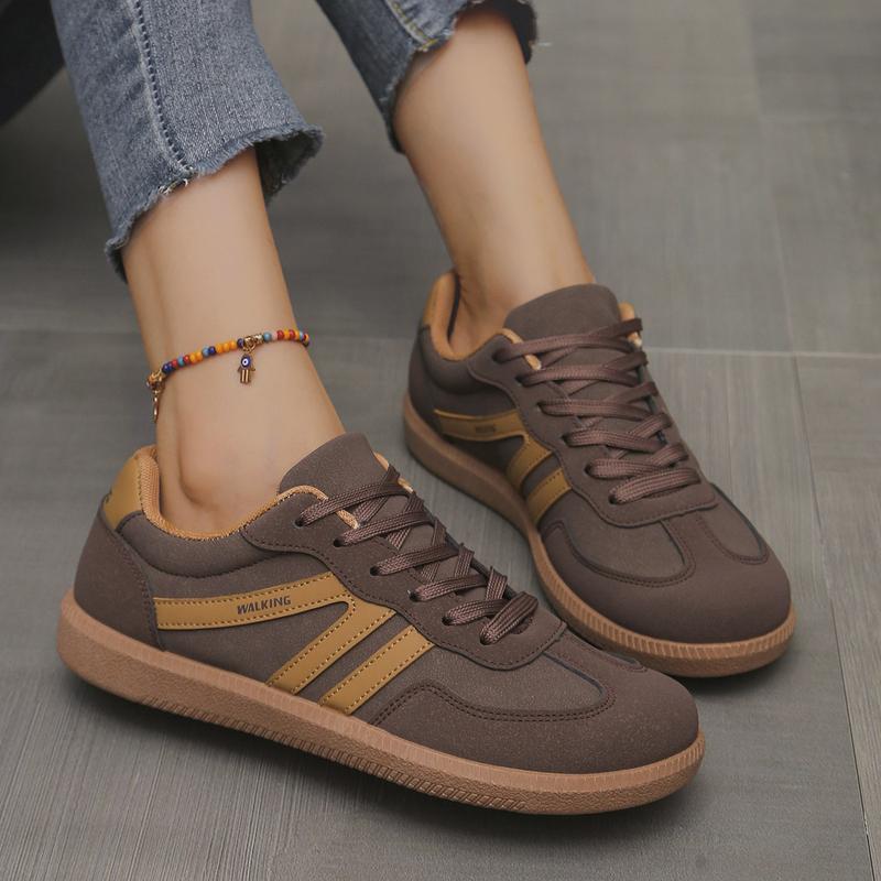 Women's Fashionable Patchwork Lace Up Low Top Casual Flat Sneakers , Casual Comfortable Sports Walking Shoes for Daily Wear, GAT Female All-match Round Toe Casual Shoes for Women & Girls