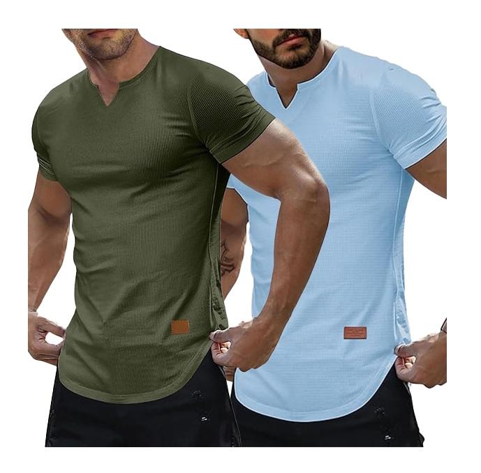 Set of 2 Men's Plain Muscle Slim V-Neck Short Sleeve T-Shirt for Daily Outdoor Wear, Casual Athletic Wear, and Gym Workout Outdoorfun,Father's Day gift