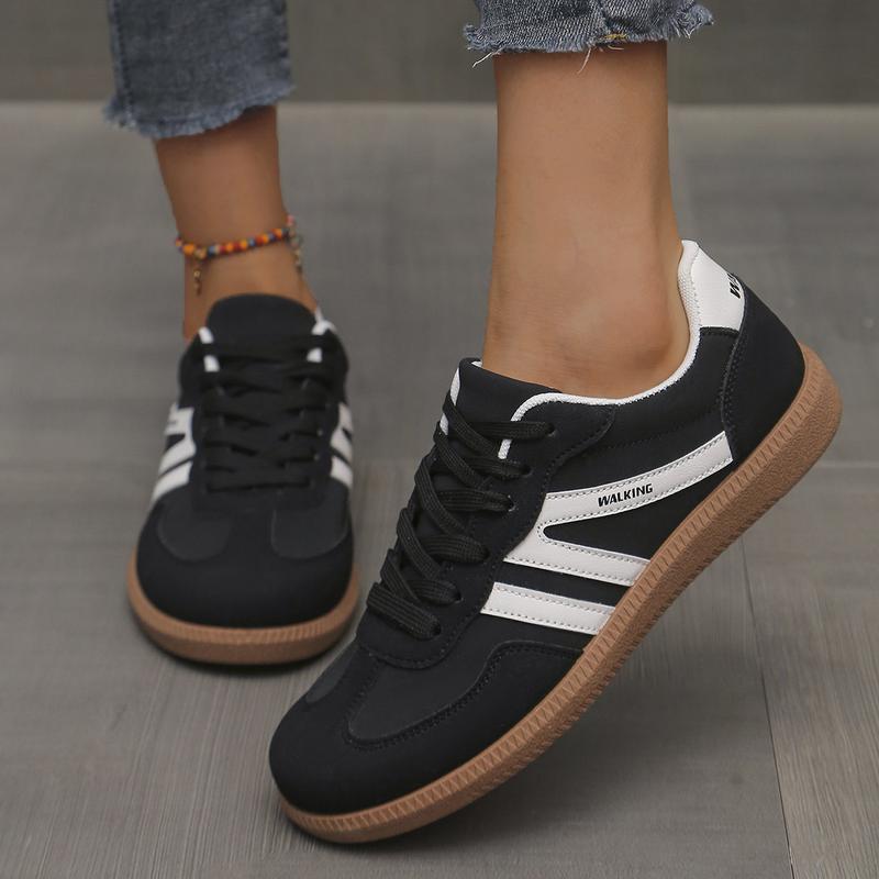 Women's Fashionable Patchwork Lace Up Low Top Casual Flat Sneakers , Casual Comfortable Sports Walking Shoes for Daily Wear, GAT Female All-match Round Toe Casual Shoes for Women & Girls
