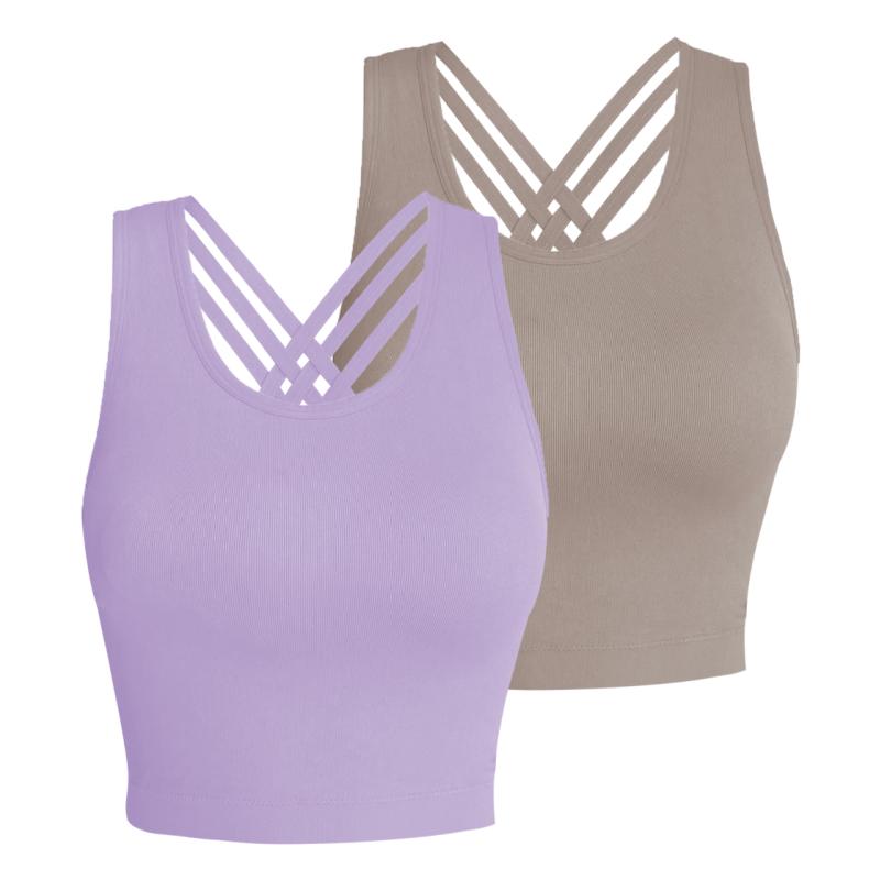 Pro-Fit Seamless 2 pieces  Cross-back sports bra, Comfortable, Support, Stretchy, Summer Outfits, everyday bra, Women Workout Clothes, Activewear 32678