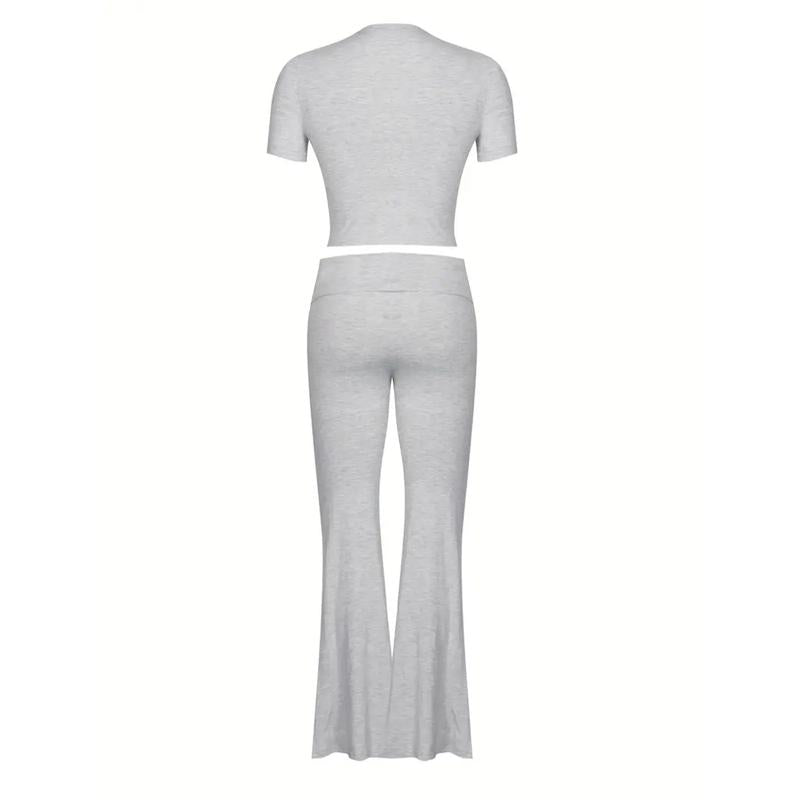 Yoga Women's two-piece casual wear slim fit short sleeved top, low waist bell bottom pants tight pants set, yoga sportswear set, yoga suit, sportswear, slim fit set, fitness set, pajamas set   tracksuits men Loungewear Womenswear Outfit