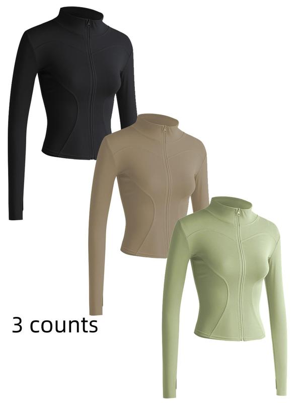 Mock Neck Sports Outerwear, Athletic Long Sleeve Sports Top, Gym Clothes, Comfortable Ladies Jacket for Indoor Outdoor Wear, Gym Clothing, Valentine's Day Gift for Girl, Fall Gift