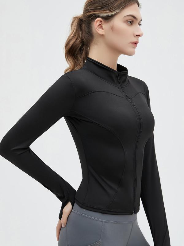 Mock Neck Sports Outerwear, Athletic Long Sleeve Sports Top, Gym Clothes, Comfortable Ladies Jacket for Indoor Outdoor Wear, Gym Clothing, Valentine's Day Gift for Girl, Fall Gift