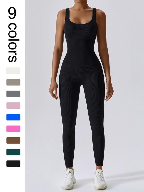Women's Seamless One-Piece Hip Lift Crew Neck Tummy Control Jumpsuit with Tank Top, Tummy Control Dance & Fitness & Workout Set, Stretch Sportswear for Outdoor Activities, Yoga Jumpsuit