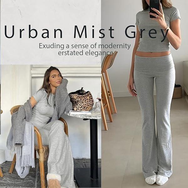 Yoga Women's two-piece casual wear slim fit short sleeved top, low waist bell bottom pants tight pants set, yoga sportswear set, yoga suit, sportswear, slim fit set, fitness set, pajamas set   tracksuits men Loungewear Womenswear Outfit