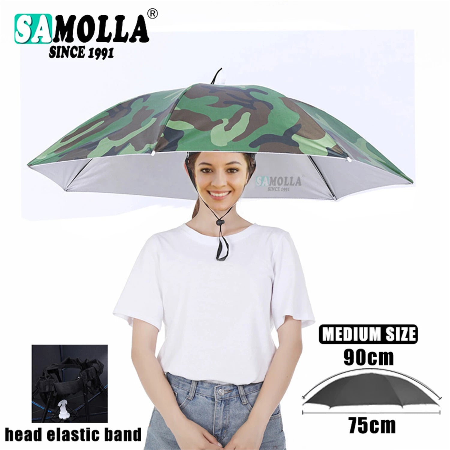 Portable Rain Umbrella Hat Army Green Foldable Outdoor Pesca Sun Shade Waterproof Camping Fishing Headwear Cap Beach Head Hats