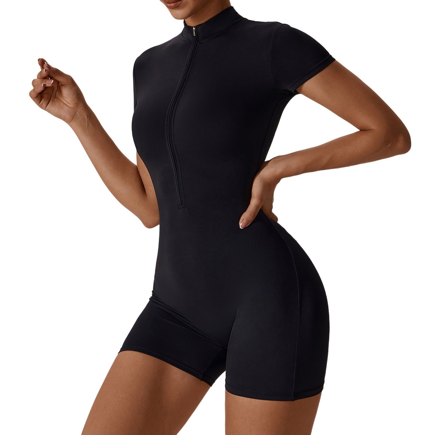 European and American Summer Zipper Short Sleeve Yoga Jumpsuit for Women Dance Fitness Tight Sports Jumpsuit Swimsuit