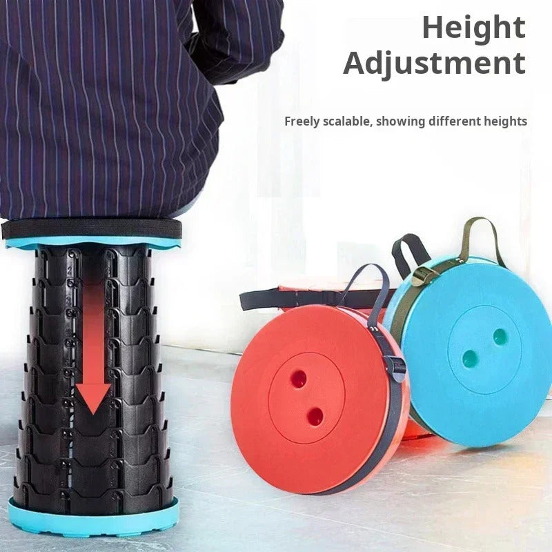 Portable Plastic Folding Telescopic Chair, Lightweight Adjustable Stool for Fishing Beach Camping, Compact Outdoor Foldable Seat