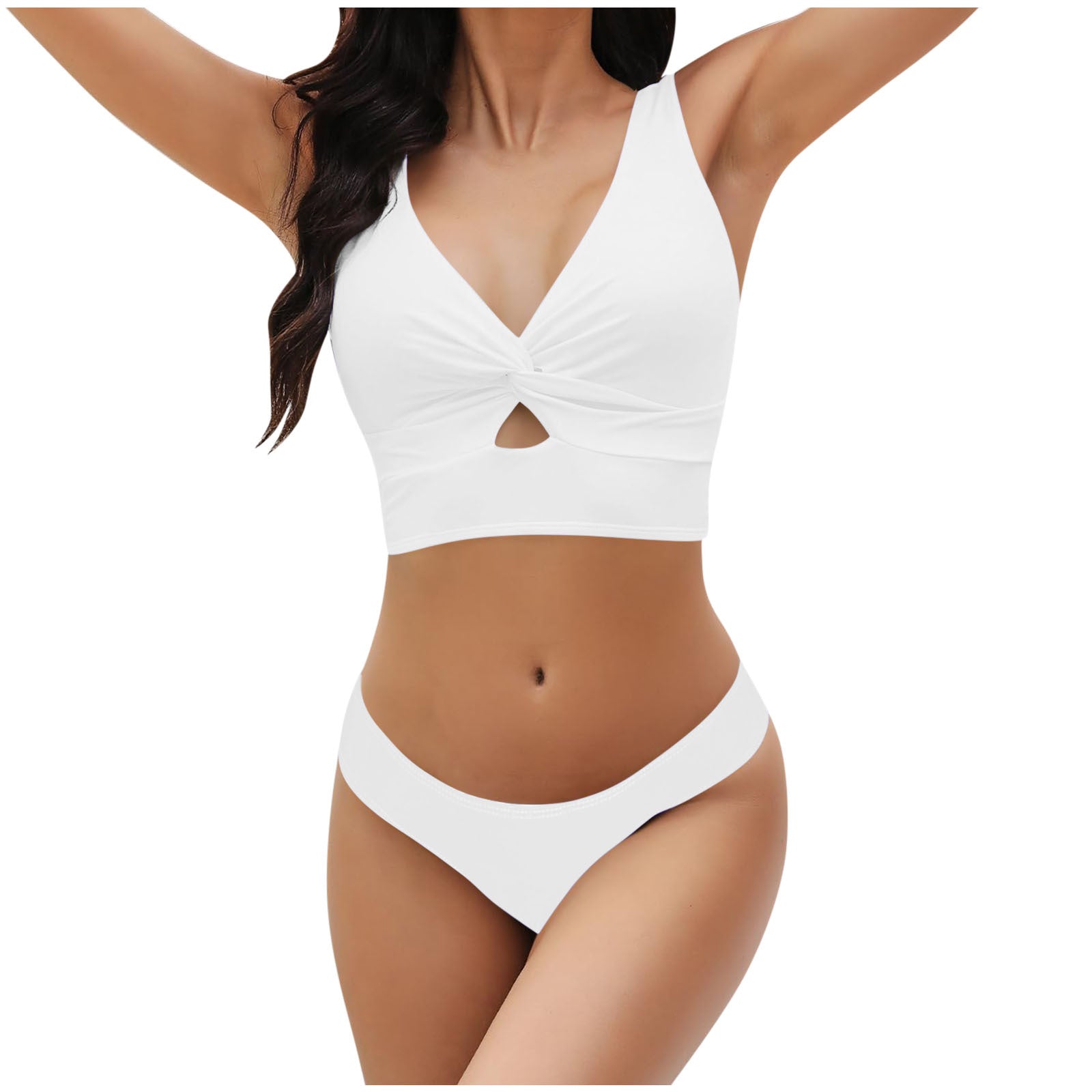 Women'S Swimsuit Top Solid Colour Bikini Swimsuit Fashion Gathering Push Up Tankini Swimsuit Sexy Backless Cross Strap Bikini