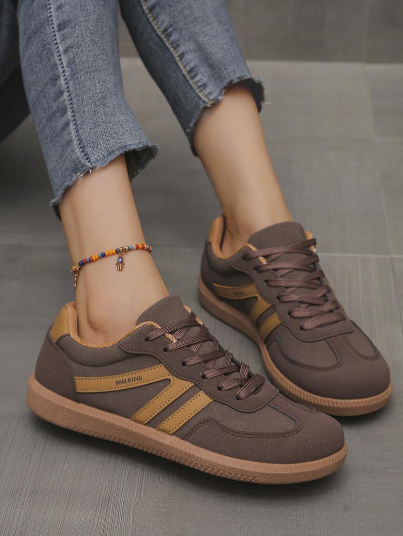Women's Fashionable Patchwork Lace Up Low Top Casual Flat Sneakers , Casual Comfortable Sports Walking Shoes for Daily Wear, GAT Female All-match Round Toe Casual Shoes for Women & Girls