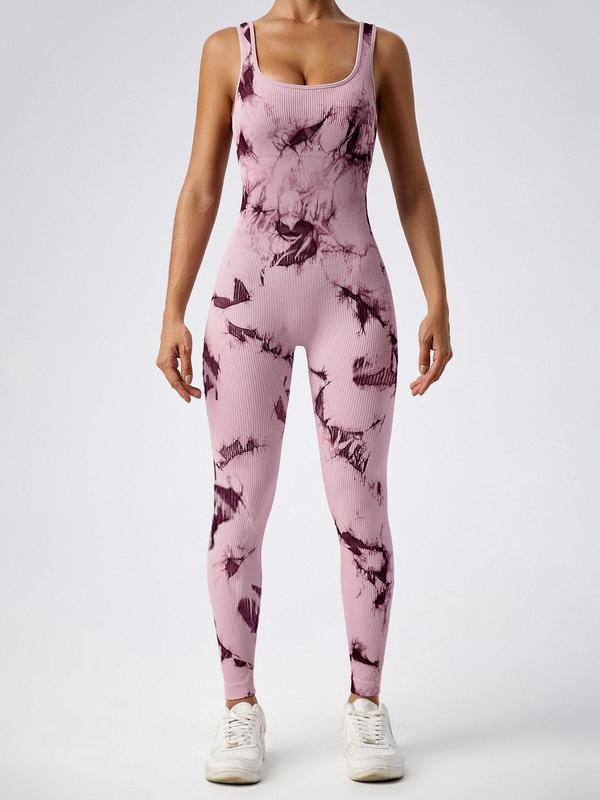 Women's Seamless One-Piece Hip Lift Crew Neck Tummy Control Jumpsuit with Tank Top, Tummy Control Dance & Fitness & Workout Set, Stretch Sportswear for Outdoor Activities, Yoga Jumpsuit