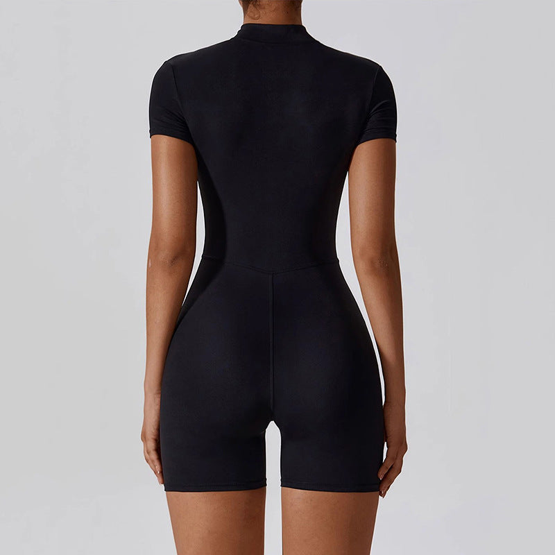 European and American Summer Zipper Short Sleeve Yoga Jumpsuit for Women Dance Fitness Tight Sports Jumpsuit Swimsuit